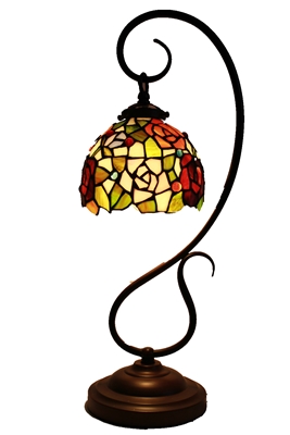 Tiffany Table Lamp Reading Lamp 10 inch Rose Flower Design Glass Lamp Shade with Iron Base